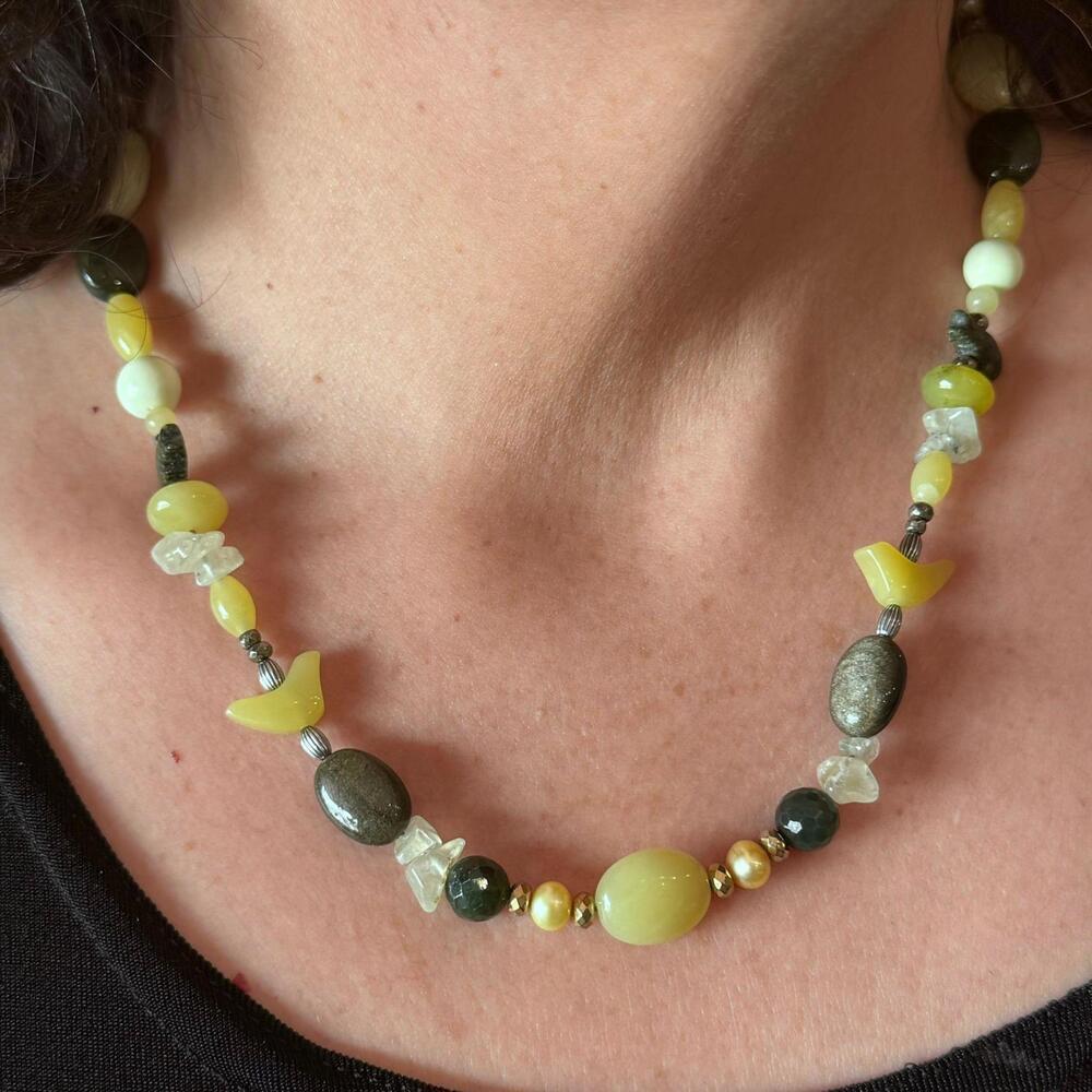Carolyn Pollack Serpentine/Prehnite Bead Necklace 21"-24" & Dangle Earrings Set